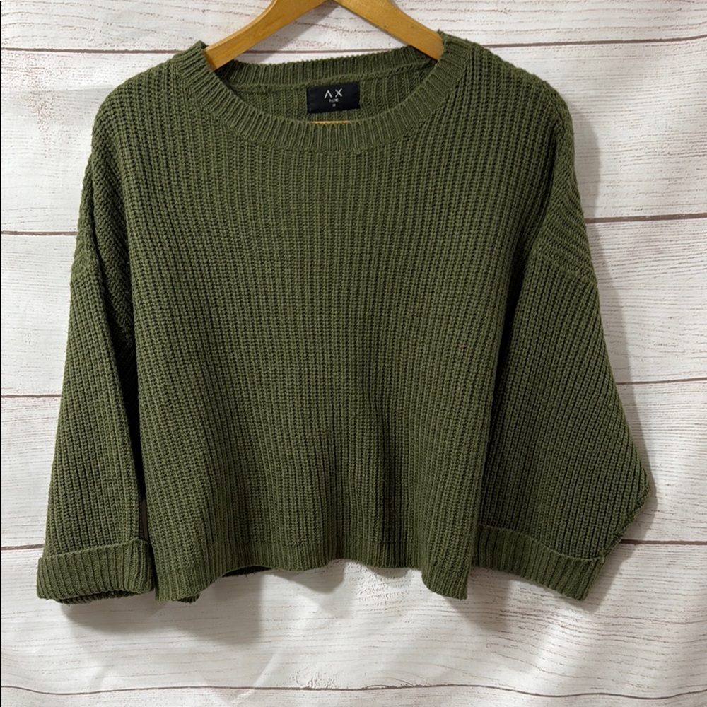 Women's boxy cropped Olive Green Sweater A/X Armani Exchange Paris Medium